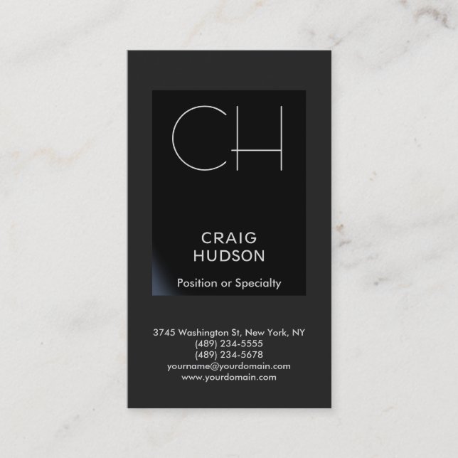 Black Grey Monogram Professional Business Card (Front)