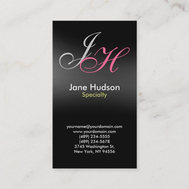 Black Grey Monogram Simple Plain Business Card (Front)