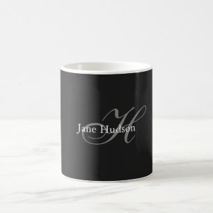 Black Grey Monogram Simple Plain Special Gift Coffee Mug