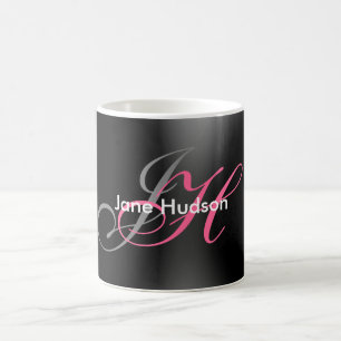 Black Grey Monogram Simple Plain Special Gift Coffee Mug
