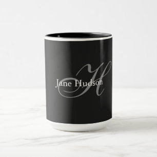 Black Grey Monogram Simple Plain Special Gift Mug