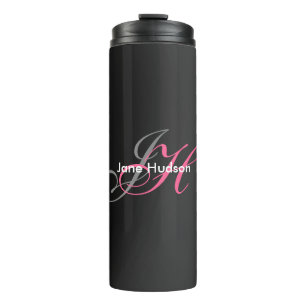 Black Grey Monogram Simple Plain Special Gift Thermal Tumbler