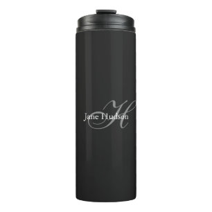 Black Grey Monogram Simple Plain Special Gift Thermal Tumbler