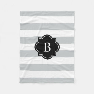 Black & Grey Monogram Stripe   Fleece Blanket