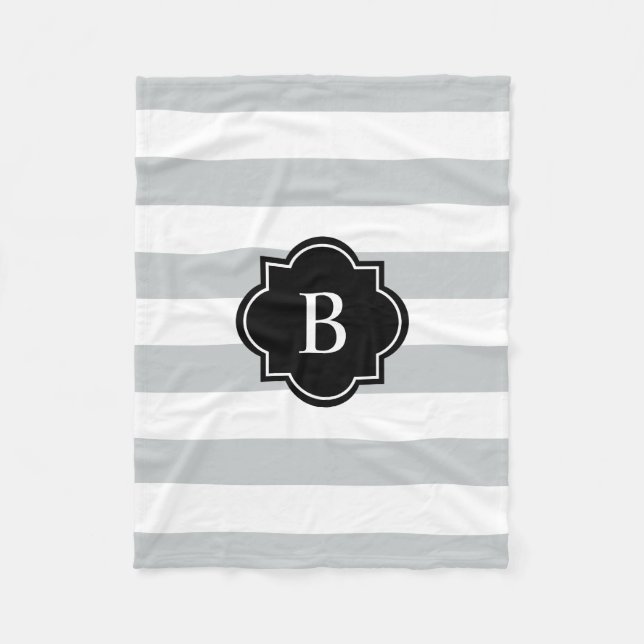 Black & Grey Monogram Stripe | Fleece Blanket (Front)