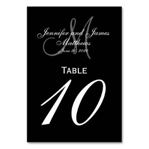 Black Grey Monogram Wedding Table Number Card