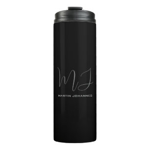 Black Grey Monogrammed Name Modern Minimalist Chic Thermal Tumbler