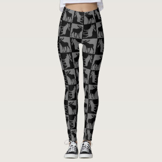 Black grey moose pattern leggings