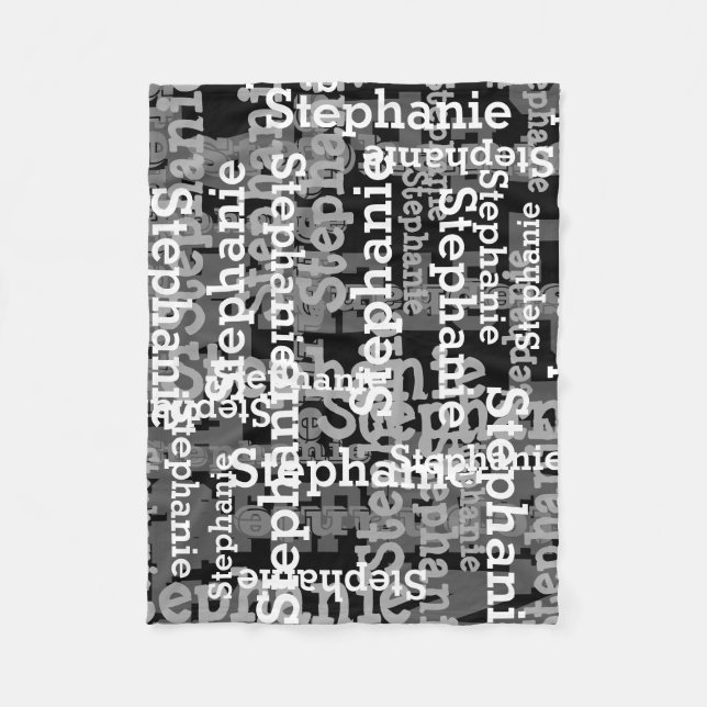 Black/Grey Name Collage Personalised Fleece Blanket (Front)