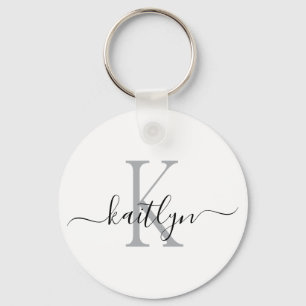Black Grey Name Initial Monogram Key Ring
