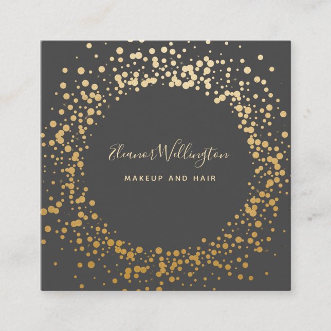 Black Grey Ombre Gold Confetti Dots Creative  Square Business Card (Front)