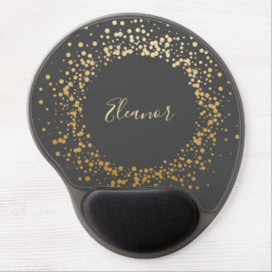 Black Grey Ombre Gold Confetti Dots Personalised   Gel Mouse Mat