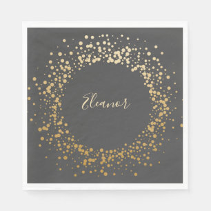 Black Grey Ombre Gold Confetti Dots Personalised Napkin