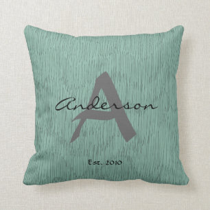 Black Grey on Teal, Customised w Initial Name Year Cushion