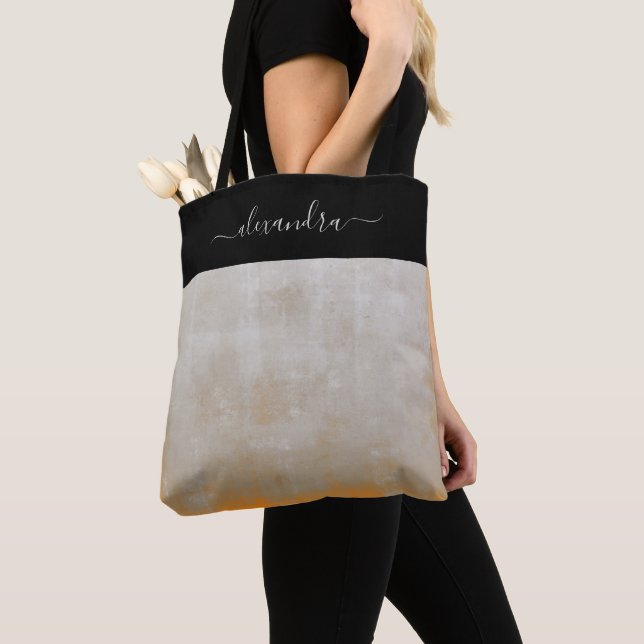 Black Grey Orange rustic elegant personalised Tote Bag (Close Up)
