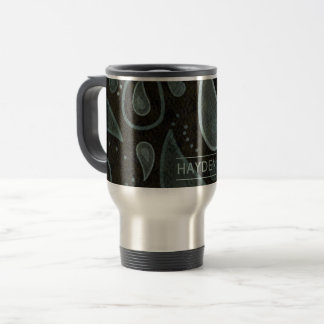 Black Grey Paisley Pattern Elegant Personalised Travel Mug