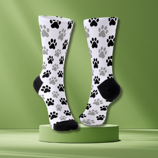 Black Grey Paw Print Pattern Dog Lover Socks