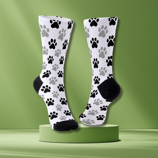 Black Grey Paw Print Pattern Dog Lover  Socks (Creator Uploaded)