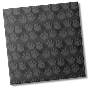 Black Grey Paw Prints Pattern Tile