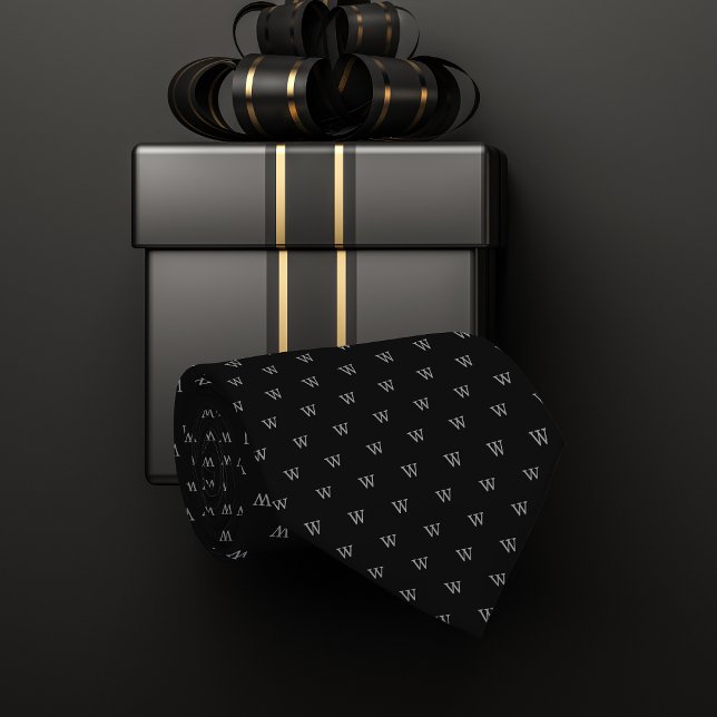 Black & Grey Personal Monogram Pattern Tie (This stylish tie features a personal monogram and makes a perfect gift.)