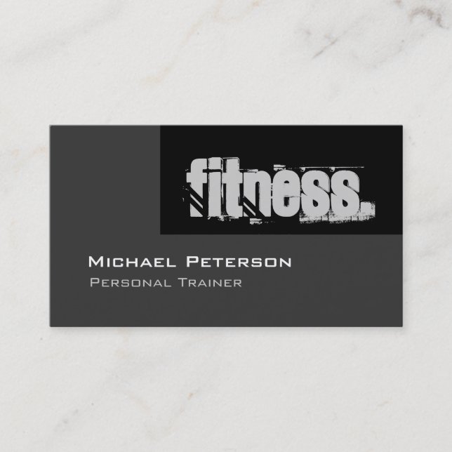 Black Grey Personal Trainer Fitness Business Card (Front)