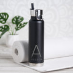 Black Grey Personalised Modern Simple Monogram Water Bottle<br><div class="desc">Simple and understated personalised name and initial letter stainless steel water bottle with straw cap with a Custom Monogram in a trendy modern and minimal classic sans serif font for a professional, simple and masculine look. Shown in grey on a black metallic water bottle, the text colours and fonts can...</div>