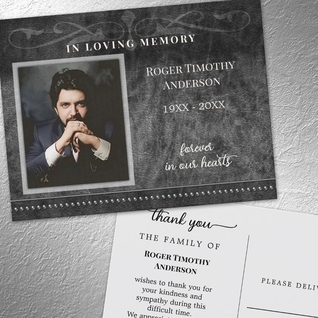 Black Grey Photo In Loving Memory Thank You Postcard (Creator Uploaded)