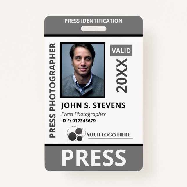 Black Grey Photo & Logo Press ID  ID Badge (Front)