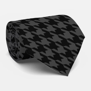 Black Grey Pied de Poule Large Houndstooth Tie