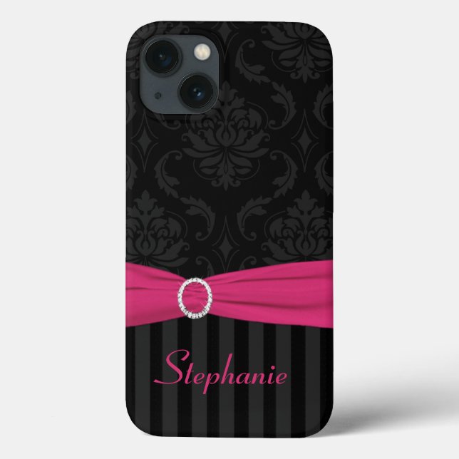 Black Grey Pink Damask Striped iPad Air Case (Back)