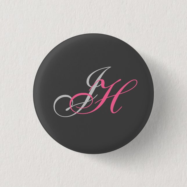 Black Grey Pink Monogram Simple Plain 3 Cm Round Badge (Front)