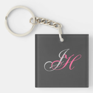 Black Grey Pink Monogram Simple Plain Key Ring