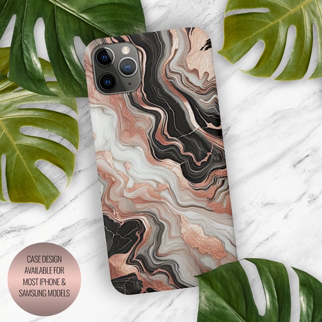 Black Grey Pink Rose Gold White Marble Art Pattern iPhone Case (Creator Uploaded)