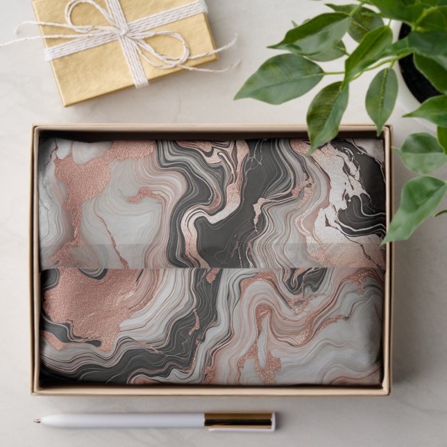 Black Grey Pink Rose Gold White Marble Art Pattern Tissue Paper (Gift)