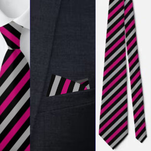 Black Grey Pink Stripes Abstract Pattern     Tie