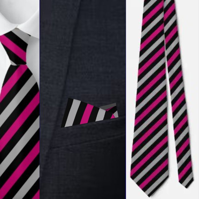 Black Grey Pink Stripes Abstract Pattern     Tie (Creator Uploaded)