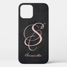 Black Grey Pink stylish rustic Name Monogram