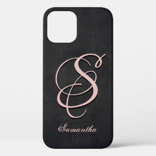 Black Grey Pink stylish rustic Name Monogram iPhone 12 Case