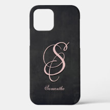 Black Grey Pink stylish rustic Name Monogram