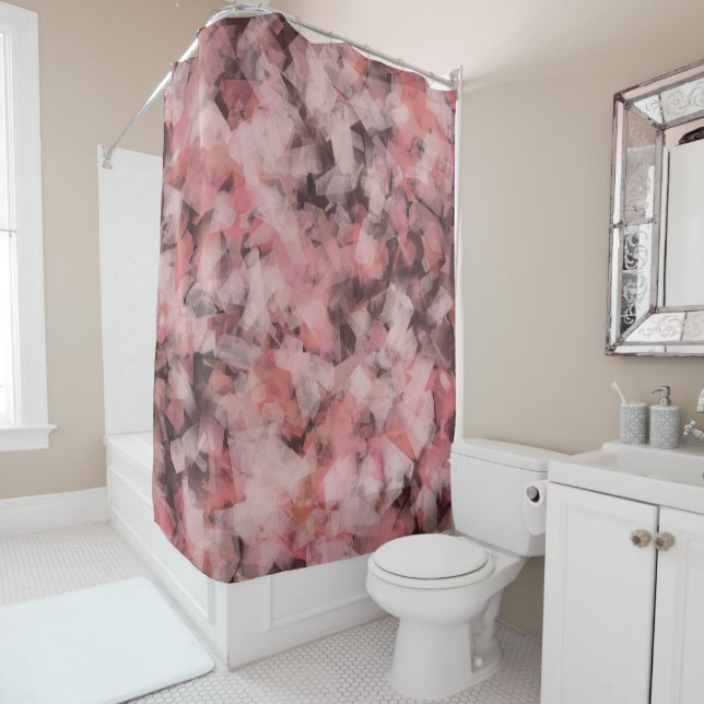 Black Grey Pink White Modern Geometric Abstract Shower Curtain (In Situ)