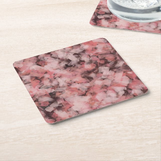 Black Grey Pink White Modern Geometric Abstract  Square Paper Coaster (Angled)