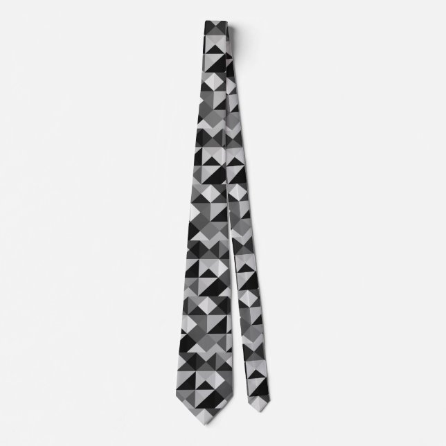 Black Grey Pixel Geometric Abstract Art Tie (Front)