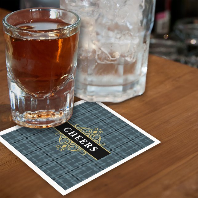 Black Grey Plaid Elegant Party Napkin (Creator Uploaded)