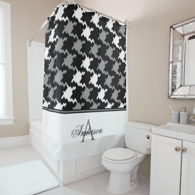 Black Grey Plaid Monogram   Shower Curtain (In Situ)
