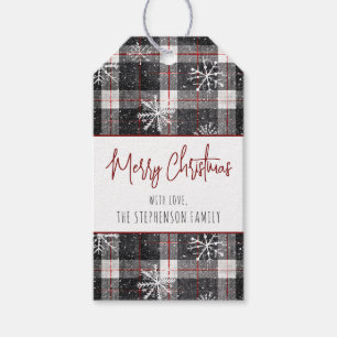 Black Grey Plaid Snowflakes Merry Christmas Gift Tags