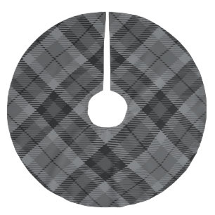Black Grey Plaid Stripes Tartan Pattern Brushed Polyester Tree Skirt