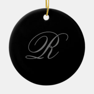 Black Grey Plain Minimalist Add Initial Monogram Ceramic Tree Decoration