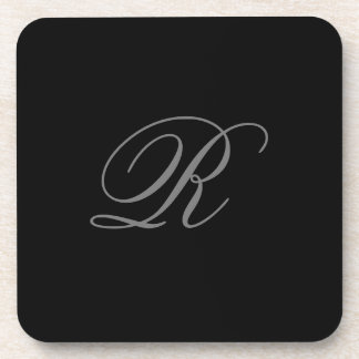 Black Grey Plain Minimalist Add Initial Monogram Coaster