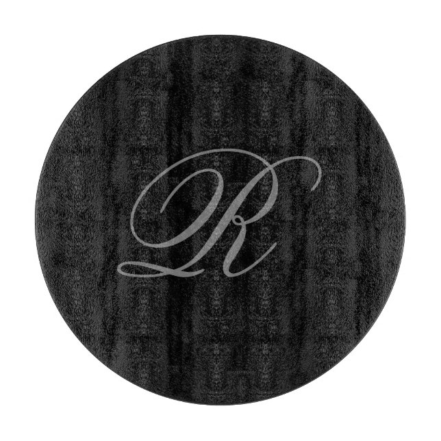 Black Grey Plain Minimalist Add Initial Monogram Cutting Board (Front)