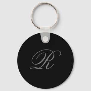 Black Grey Plain Minimalist Add Initial Monogram Key Ring